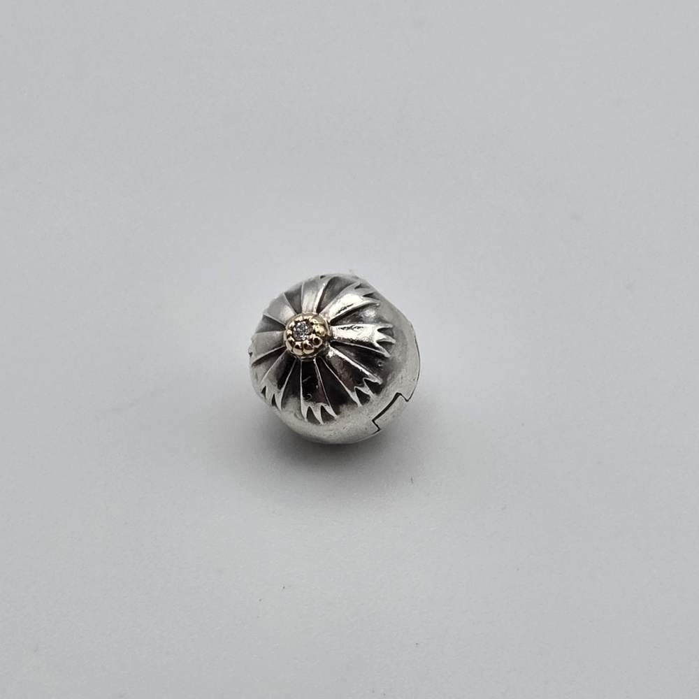 Pandora 14kt And Sterling Silver Charm "Friendship Flower" With CZ.